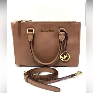 Like New! MICHAEL KORS Sutton SAFFIANO Leather Medium Satchel Crossbody Peanut